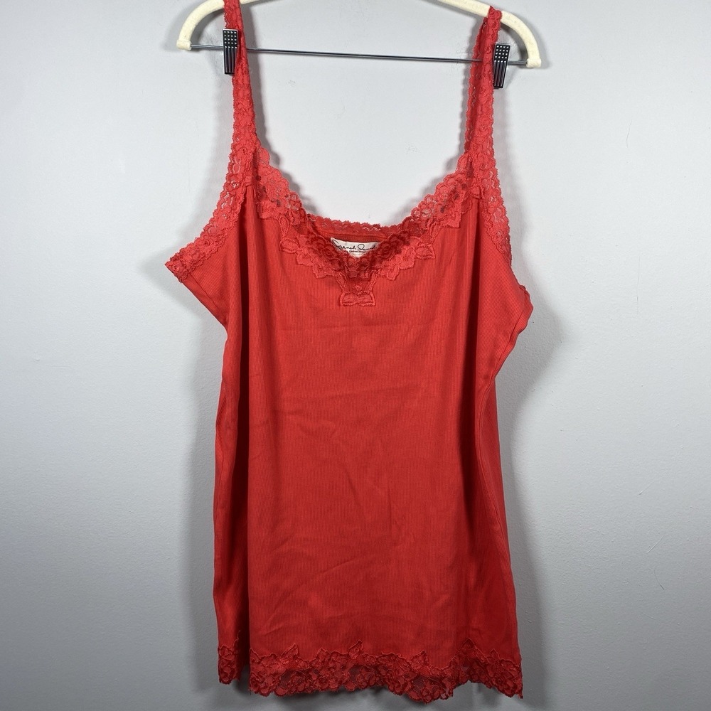 French Laundry Woman Coral‎ Ribbed Lace Trim Cami Tank Top Plus Size 22 24 Y2K